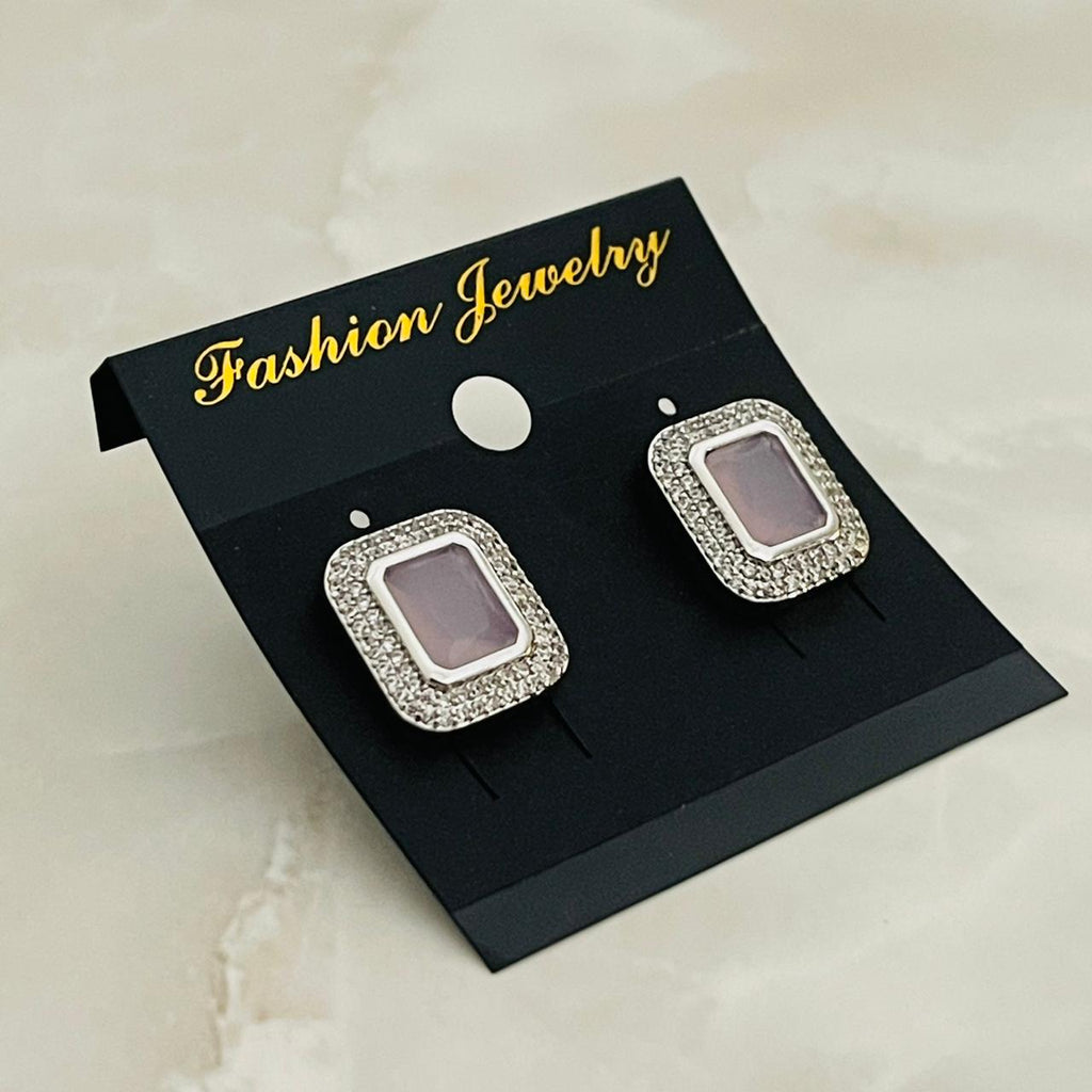 Blush Rectangle Halo Studs