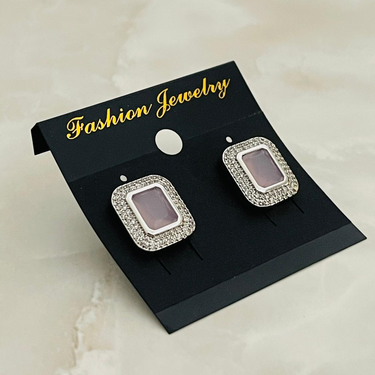 Blush Rectangle Halo Studs