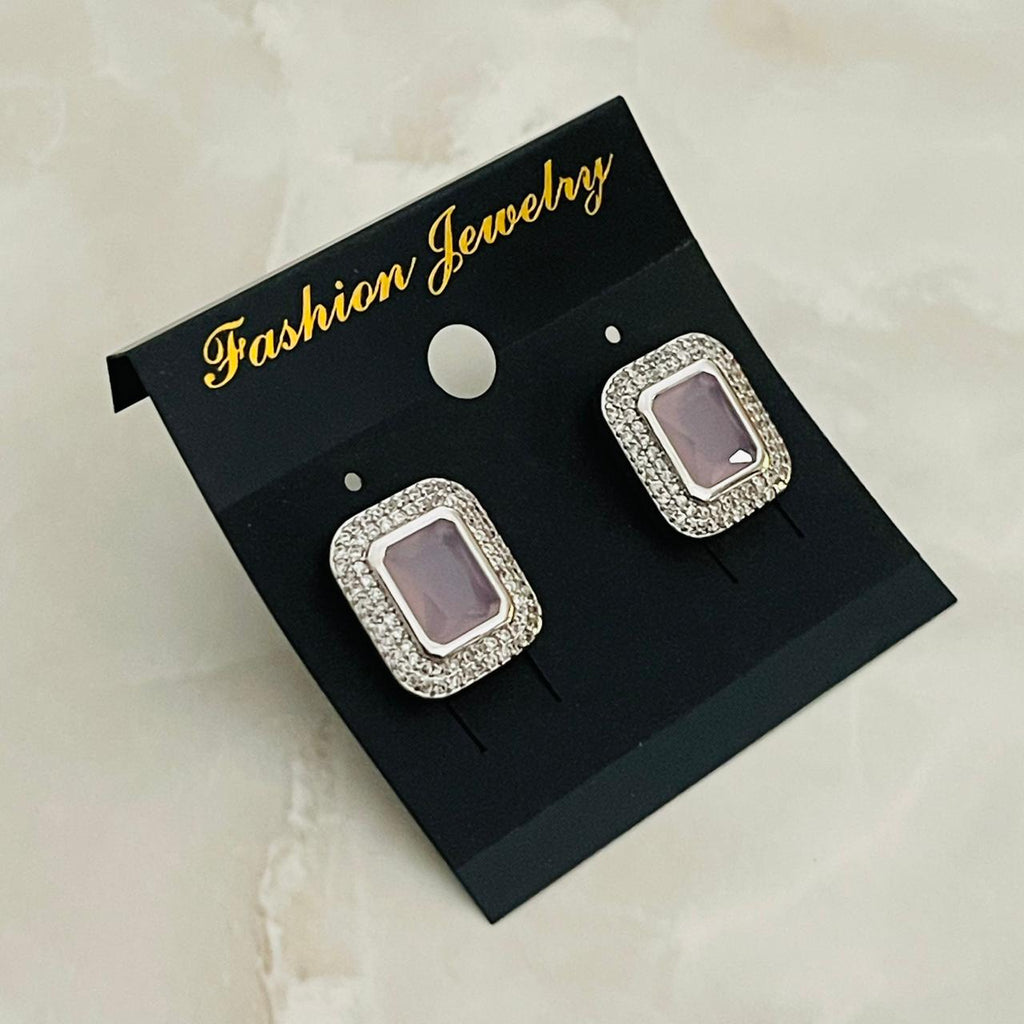 Blush Rectangle Halo Studs