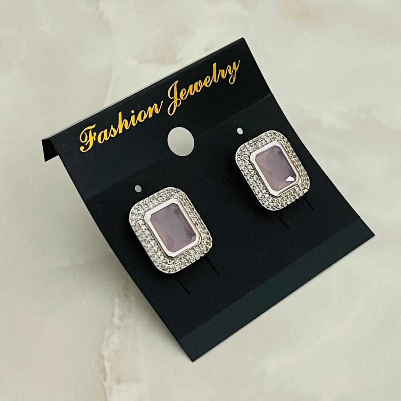 Blush Rectangle Halo Studs