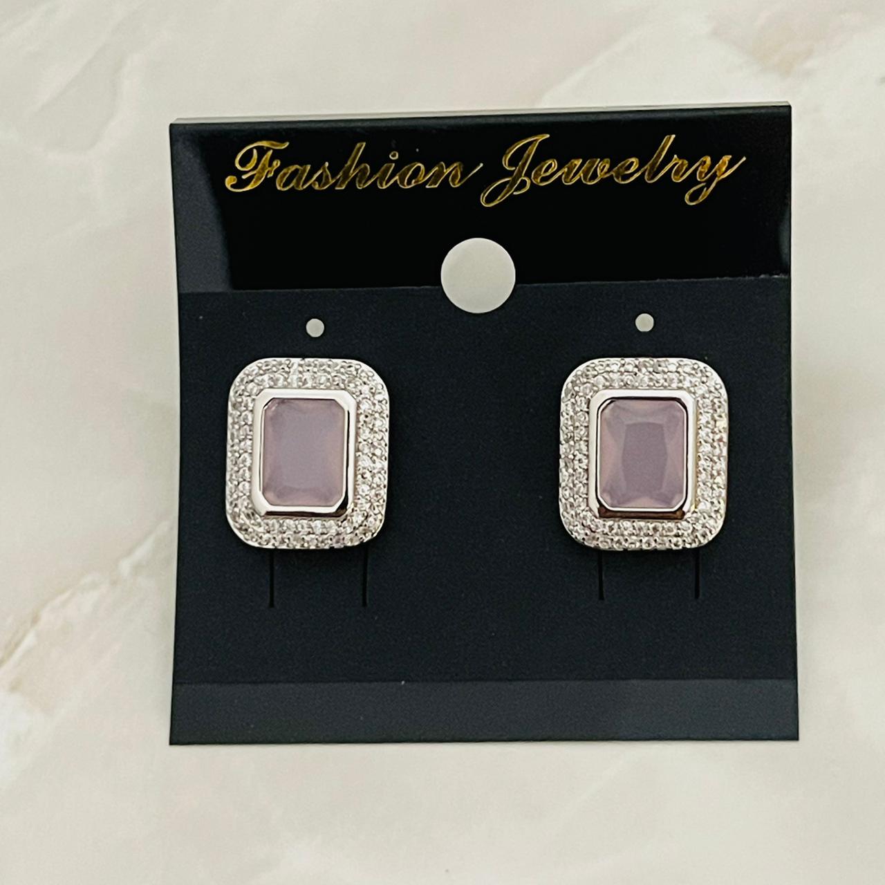 Blush Rectangle Halo Studs