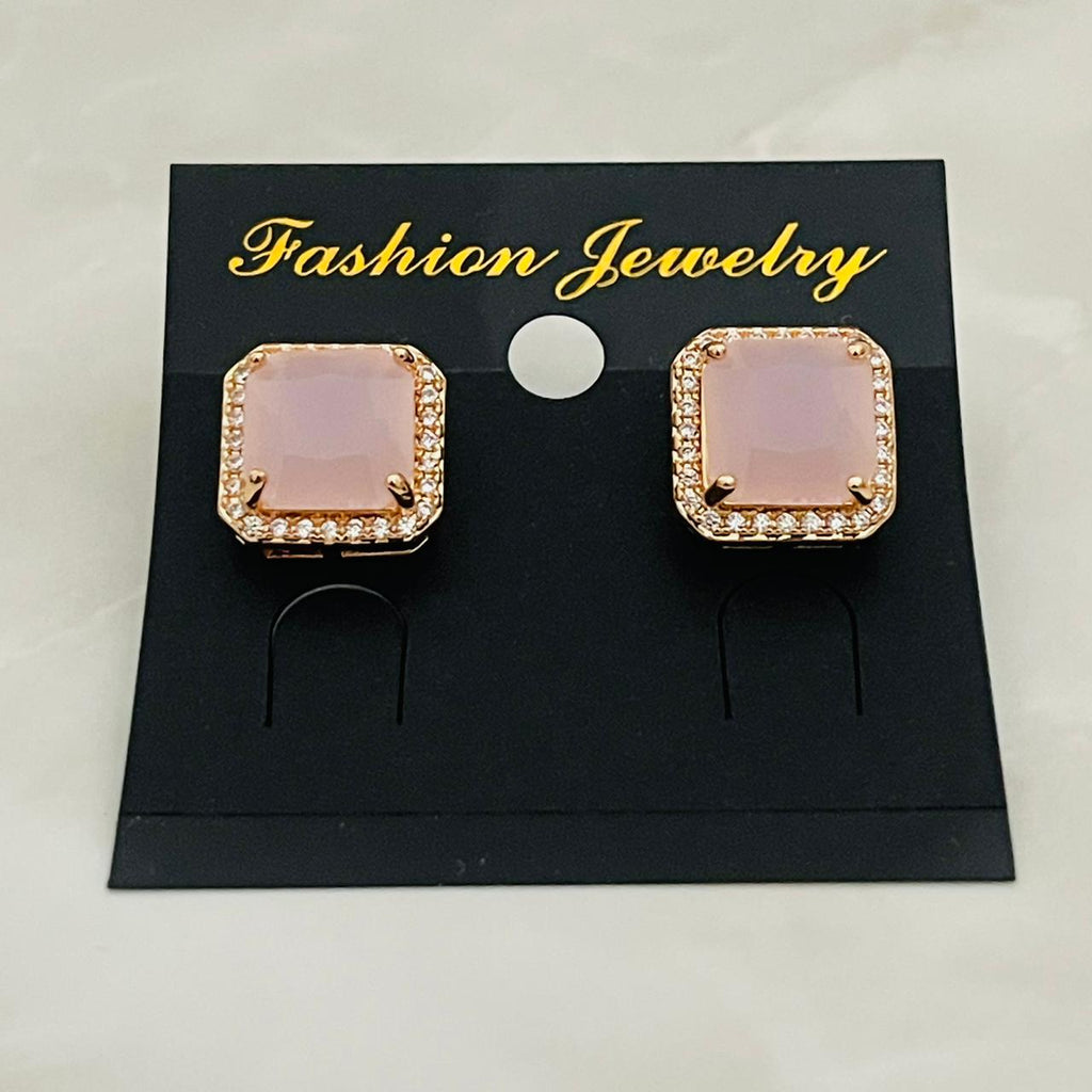Blush Square Halo Studs
