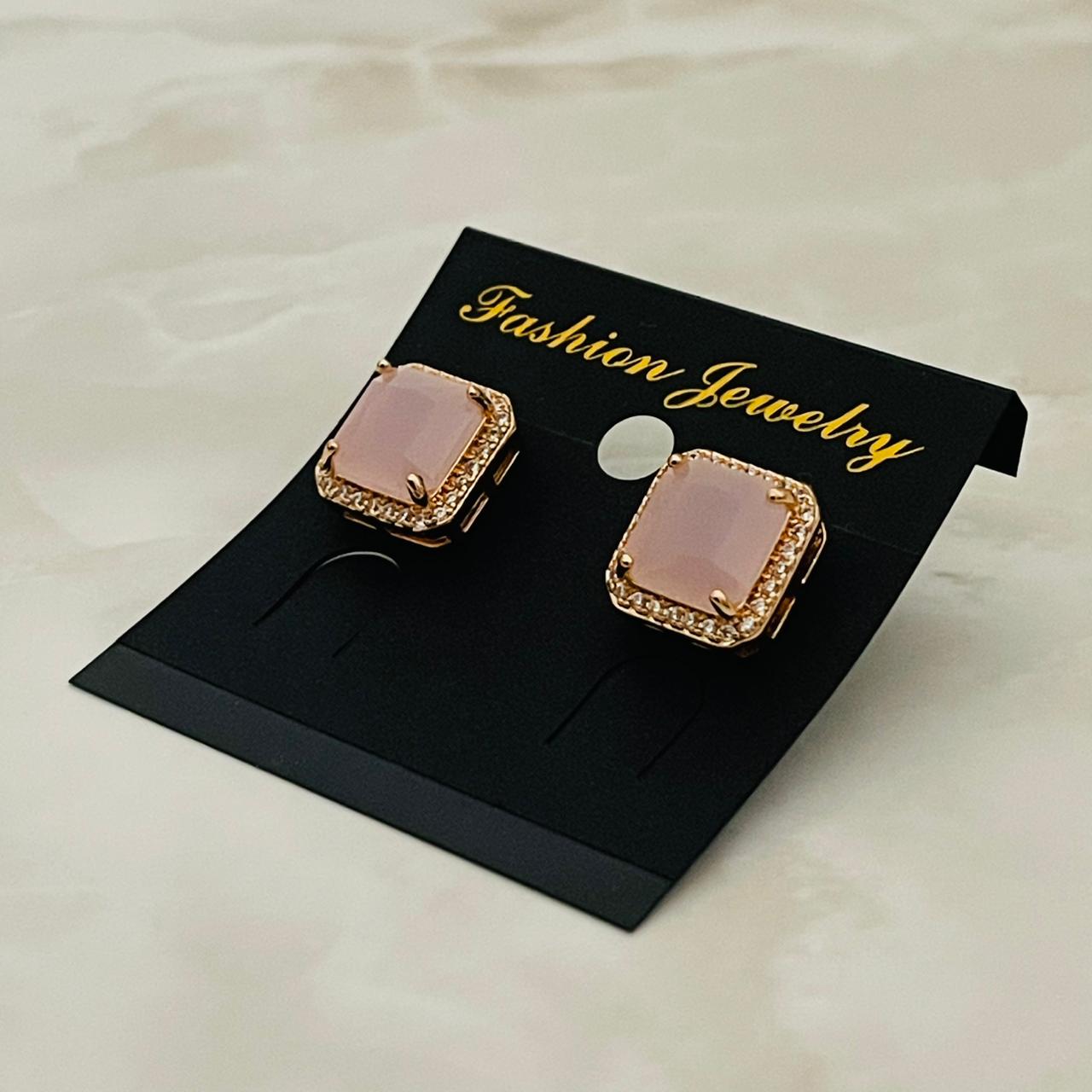 Blush Square Halo Studs