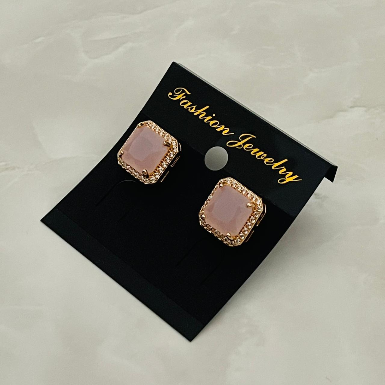 Blush Square Halo Studs
