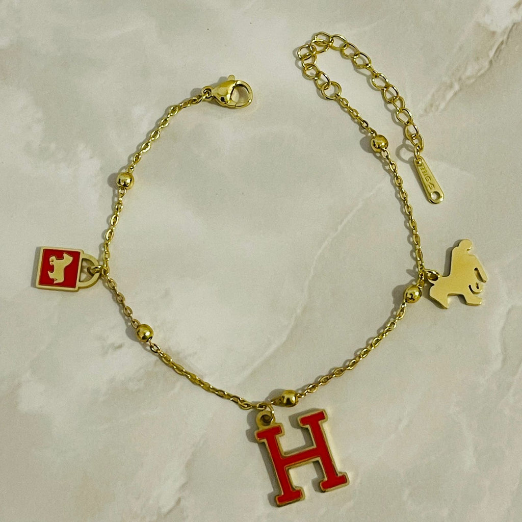 Classic Initial Charm Bracelet – Red
