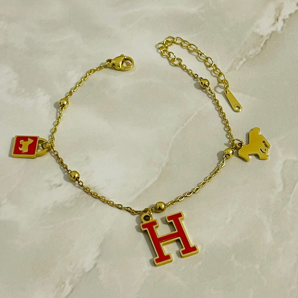 Classic Initial Charm Bracelet – Red