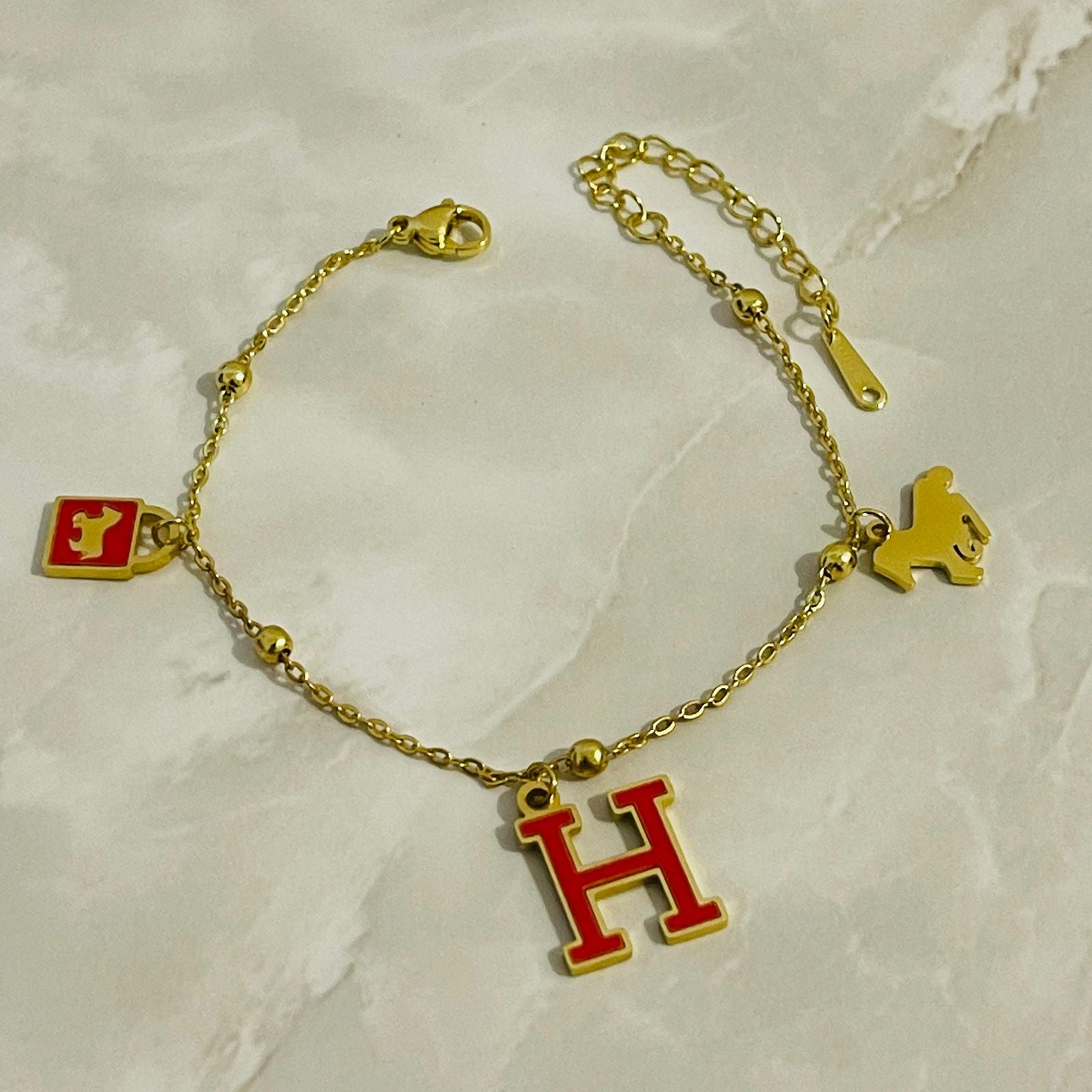 Classic Initial Charm Bracelet – Red