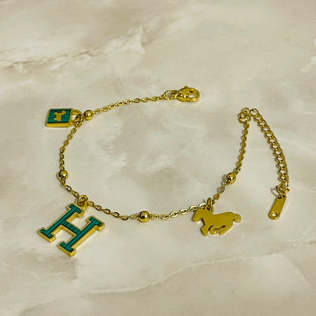Classic Initial Charm Bracelet – Green
