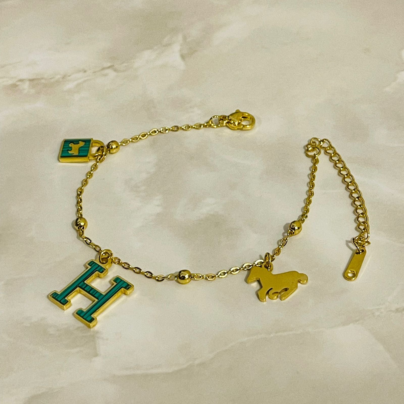 Classic Initial Charm Bracelet – Green