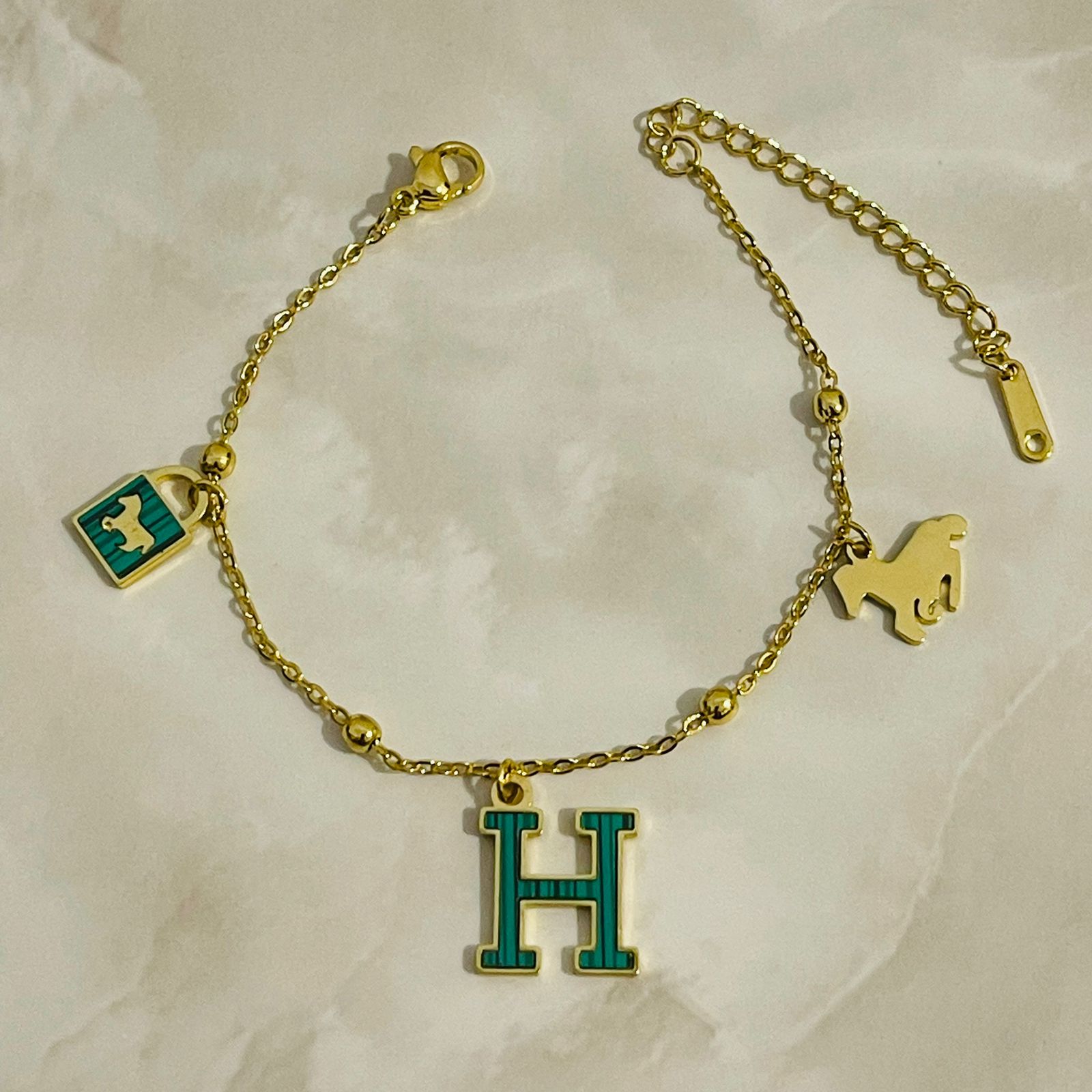 Classic Initial Charm Bracelet – Green
