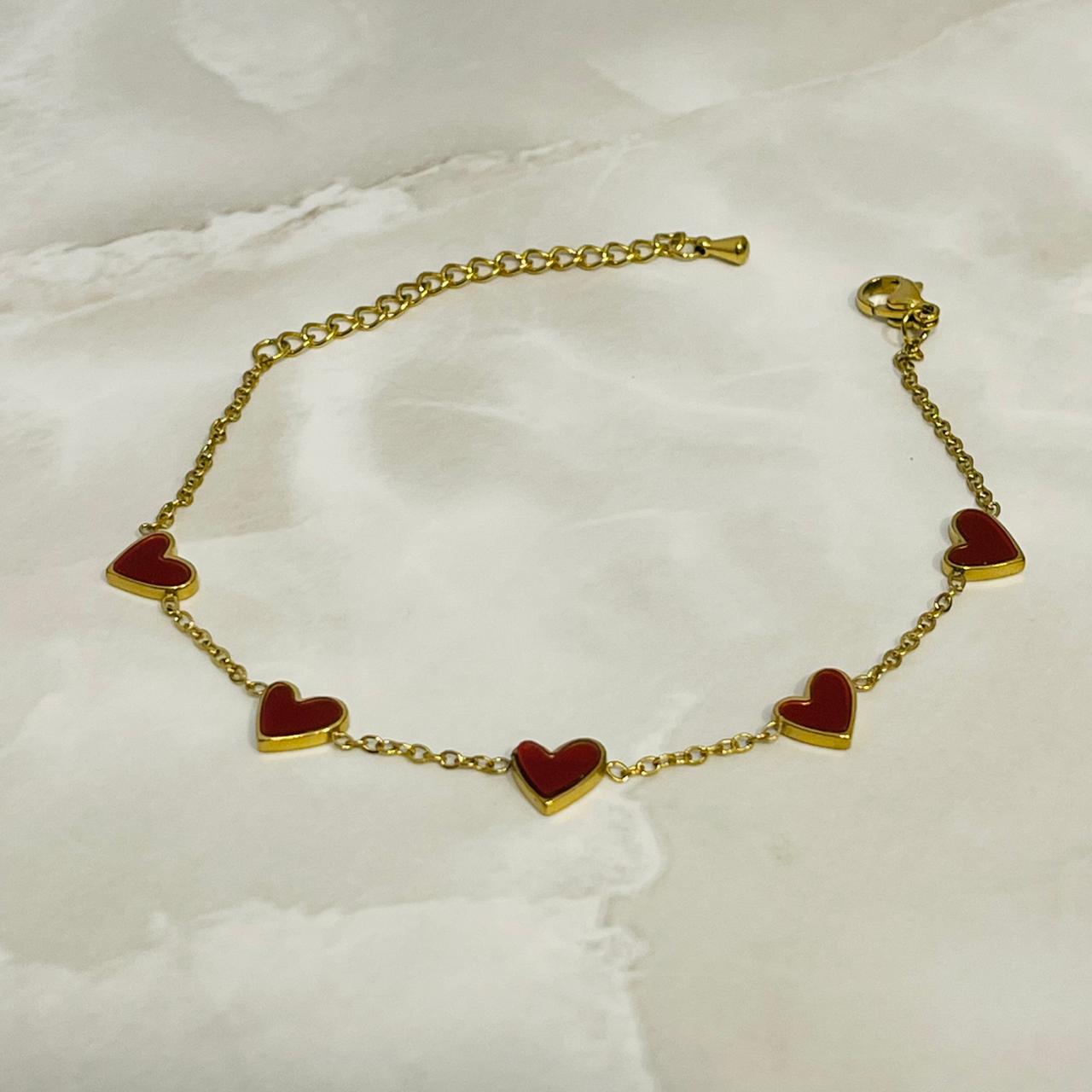 Red Heart Charm Chain Bracelet