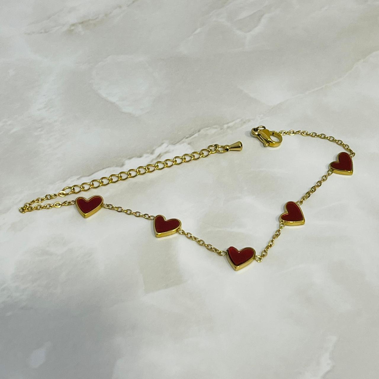Red Heart Charm Chain Bracelet