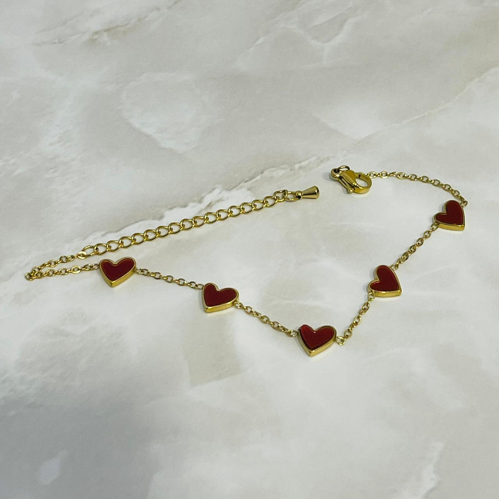 Red Heart Charm Chain Bracelet