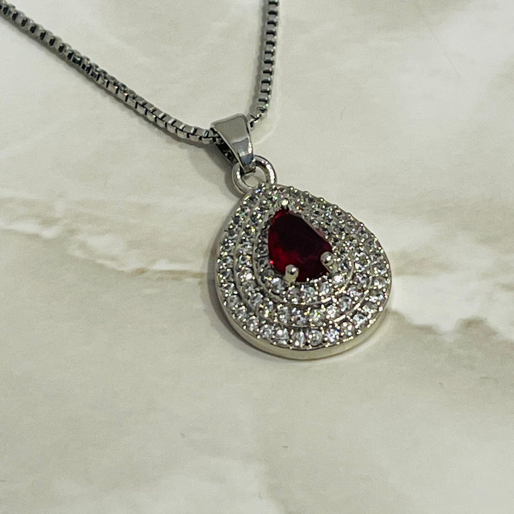 Ruby Teardrop Halo Necklace