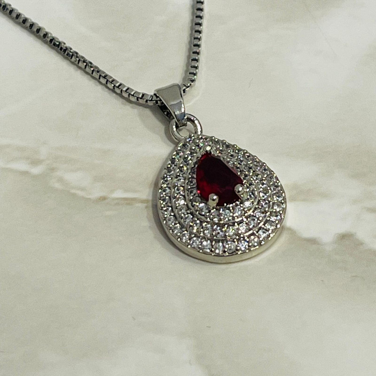 Ruby Teardrop Halo Necklace