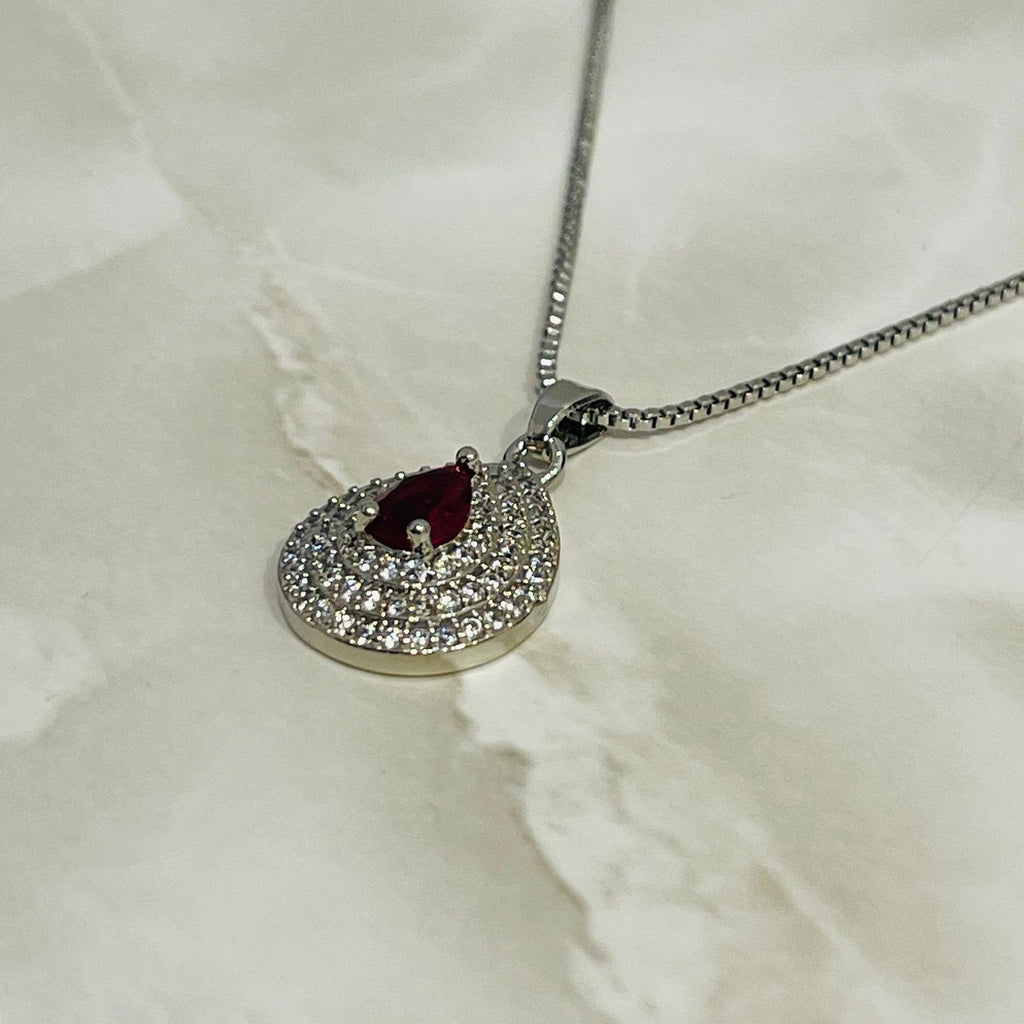 Ruby Teardrop Halo Necklace