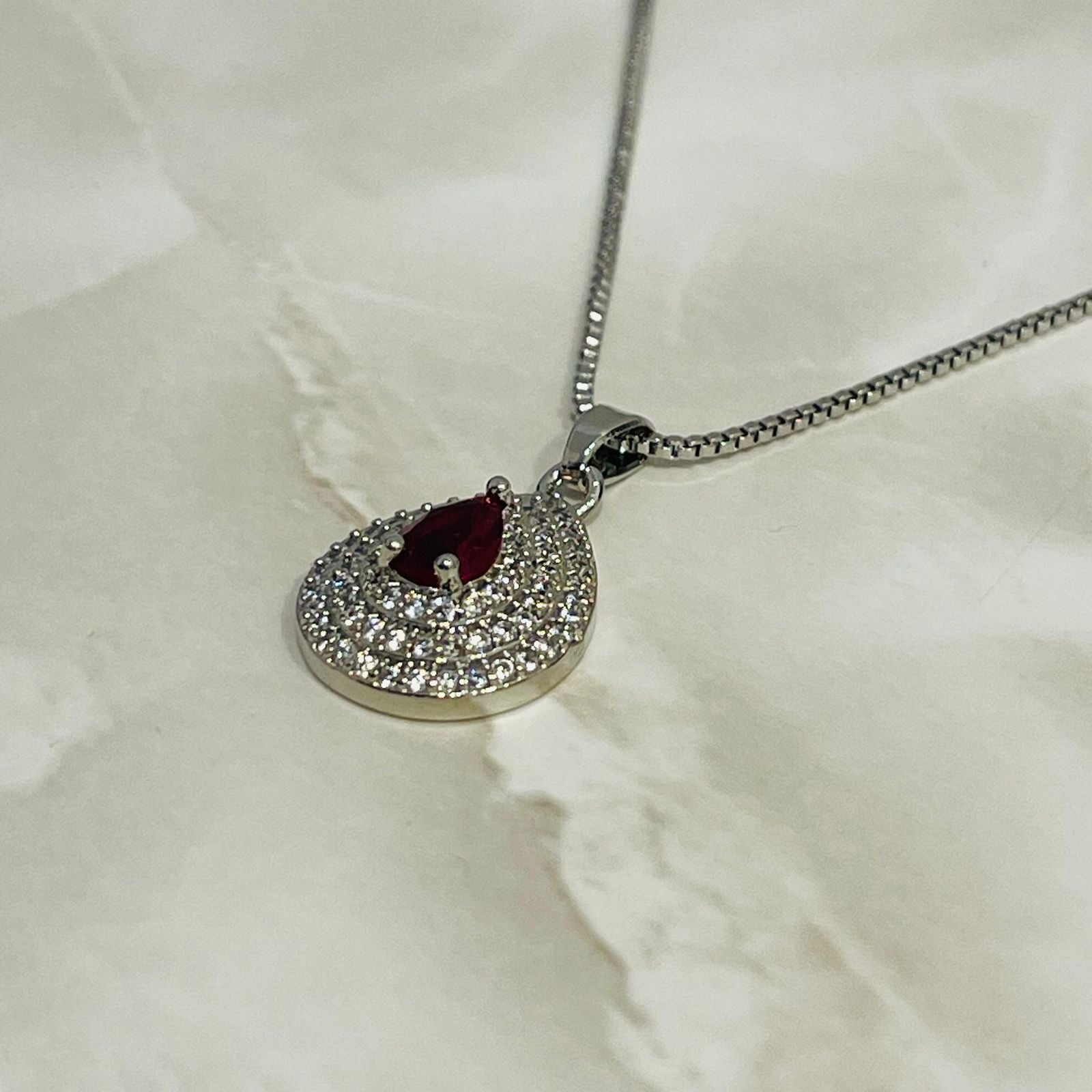 Ruby Teardrop Halo Necklace